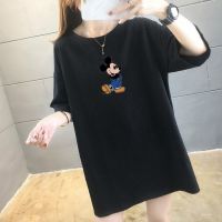 【Plus Size40-150KG5Colors】Large Oversized Korean Style Women T-shirt Half Short Sleeves BIg Loose Cartoon Letter Printed Tee Summer Maternity T-shirt Round Neck Casual Top Fat Size Medium-Long Length T-shirt Pajamas