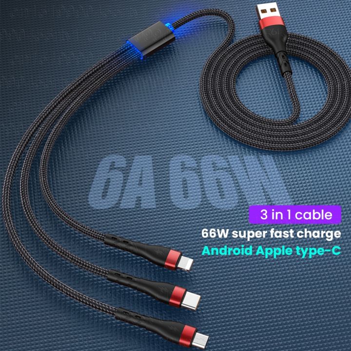 6a-66w-3-in-1สายสำหรับ-huawei-ซูเปอร์ชาร์จ-usb-iphone-13-pro-3in1ไว2in1รวดเร็ว8ขาไมโคร-type-c-samsung