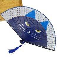 【CW】 Cat Chinese Cartoon Silk Fashionable Japan style Hand Fans Popular Lovely Kitty Fan Handheld Folding Women Girls Show Fans