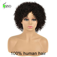 Siyo Malaysian Human Hair Wigs Short Curly Wet and Wavy Wig with Bangs Remy Full Wigs for Black Women Cheap 99j Cosplay Wig