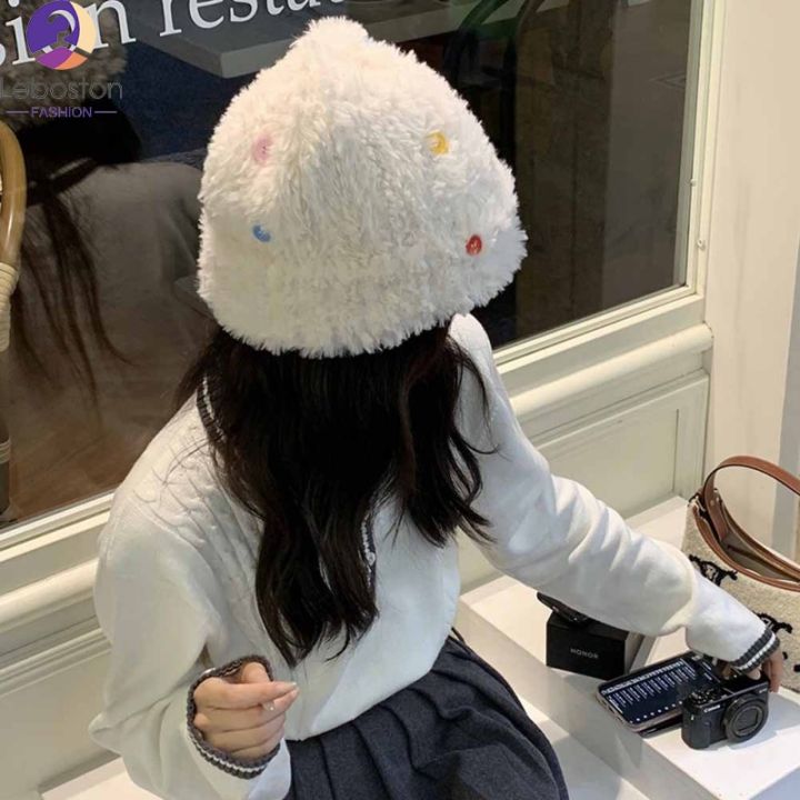 leboston-หมวก-ฤดูหนาวผู้หญิงตุ๊กตาชาวประมงหมวกอินเทรนด์ถักหนา-earmuff-อบอุ่นขนยาวอ่างหมวก