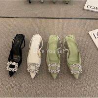 CODwumei04 High-heeled niche Baotou sandals fairy shoes 2022 new spring and summer stiletto middle-heeled rhinestone French shoes