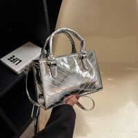 LASGO Handbag bright surface solid color texture small bag 2023 fashion Messenger shoulder bag foreign style simple womens bag 〖WYUE〗