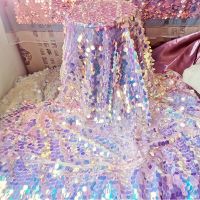 Pink Mermaid Scale Dreamy Round Sequins Glitter Tablecloth Background Cloths Laser Iridescent Shiny Shooting Decor Cloth Party