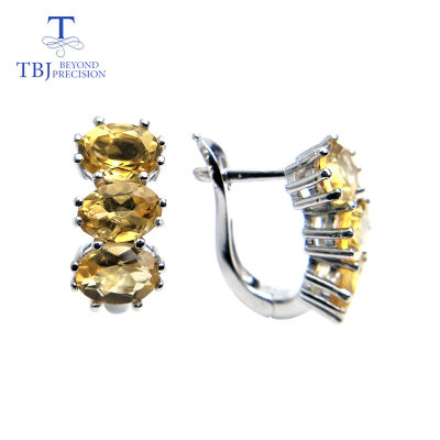TBJ,natural citrine stone jewelry set ring and earring in 925 sterling silver fine jewelry for women daily wear Valentine gift