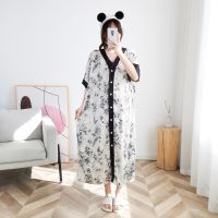 --SY23726⊙☄✽ silk large size k tg ghtdress women 2 catties summer loose pl fat pl th jamas home clot women fat mm