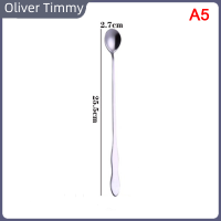 [Oliver Timmy] 1PC Creative สแตนเลสด้ามยาวจับช้อนกาแฟกวนช้อนน้ำแข็ง