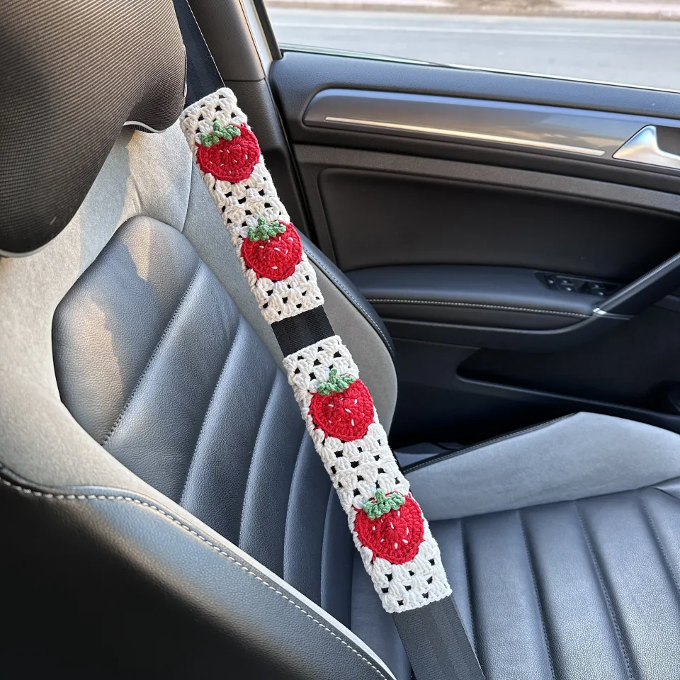 Handmade Crochet Strawberry Car Steering Wheel Cover