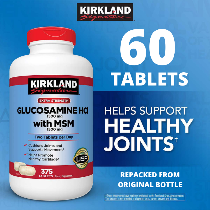 Repacked Kirkland Glucosamine HCI 1500 mg with MSM 1500 mg 60 Tablets