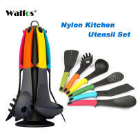 WALFOS 7 Pcs Utensil Set-Cooking Utensil Set NonStick Nylon Kitchen Utensil Set Cooking Spoon Kitchen Turner Spatula Soup Ladle