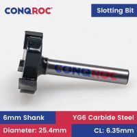 6mm Shank 3-Wing Slotting และ Undercut Router Bit Diameter-25.4mm Cutting Length-6.35mm ทังสเตนคาร์ไบด์เครื่องตัดไม้มิลลิ่ง