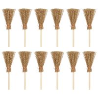 【CW】 12Pcs Miniature Artificial Mini Straw Broom Dollhouse Halloween Hanging Decor