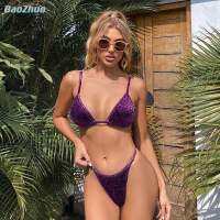 BaoZhuo Women Swimsuit 2022 y High Waist Bikini Brazilian Set Gold Sequins Swimwear Pushup Summer Beachwear Swimming Suit