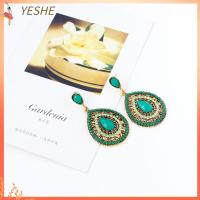 YESHE 2 pairs อุปกรณ์เสริมเสริม ตุ้มหูโบฮีเมียน จี้ขนาดใหญ่สำหรับผู้หญิง ชุดกระโปรงยาว เครื่องประดับต่างหูอัญมณี วินเทจ ชนเผ่าชาติพันธุ์ ต่างหูมรกตต่างหู สำหรับผู้หญิง