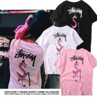 2023 FOR✖ The European and American popular logo stu west flamingos short sleeve T-shirt cotton men and women with loose render unlined upper garment Stussy3 standard together