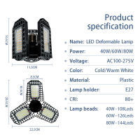 LED แสงโรงรถแสง E27 40วัตต์60วัตต์80วัตต์เสียรูปปรับมุม AC85-265V อุตสาหกรรม LED แสงโรงรถสำหรับโรงรถการประชุมเชิงปฏิบัติการ