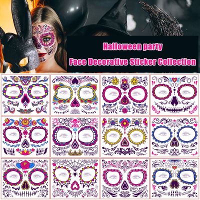 【YF】 12 Fluorescent Halloween Face Stickers Tattoo Party Dead Day Masquerade Temporary