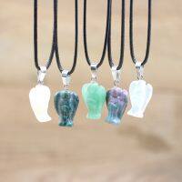 Natural Gems Angel Pendants Carve Indian Agates Aventurine Opal Stone Handmade Necklace Women Men Jewelry WholesalesQC3204