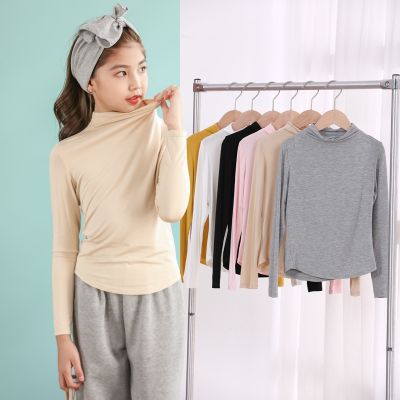 Girls T-Shirt Modal Cotton Girl Tops Tees 2021 Spring Mother Daughter Clothing Kids Basic T-Shirt All Match Turtleneck 6 Colors