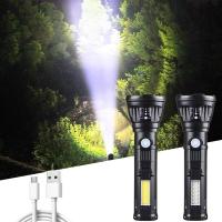 Powerful LED Flashlight Strong Light Tactical Flash light Long Range 4 Mode Torch Waterproof Camping Hand Light USB Rechargeable Rechargeable  Flashli