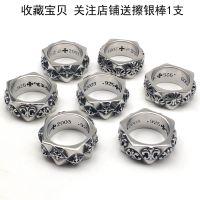 Chrome Hearts1☋۞ Thai silver 925 sterling silver ring European and American cross hip-hop trendy retro mens punk style index finger ring