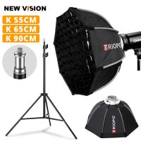 Triopo 55cm/65cm/90cm Portabe Bowens Mount Octagon Umbrella Softbox Outdoor Soft Box + Honeycomb Grid + 2m Light Stand for Studio Strobe