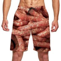 New Mens Graphic Beach Grill Sausage Shorts Mens 3D Graphic Sausage Shorts Meat Sausage Sweatpants