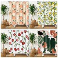 Fruit Peach Shower Curtain Colorful Kawaii Allover Lemon Banana Melon Waterproof Fabric Kids Bathroom Decor with Hooks 180x180