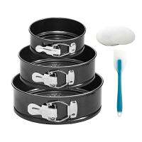 Spring Form Pan, 3 Pcs Non-Stick Detachable Bakeware Cake Pan with 50 Pcs Parchment Paper Liners and Silicone Spatula