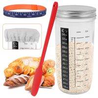 New 6Pcs Sourdough Starter Jar Kit with Scale Thermometer Heat Resistant Sourdough Starter Container with Metal Lid Clear