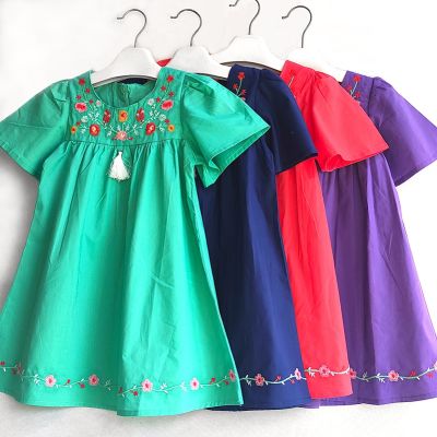 〖jeansame dress〗สาวฤดูร้อนชุด Vestidos เด็กแต่งตัวสำหรับสาวฝ้ายปัก Girlschildren เสื้อผ้าสาว2-7Y