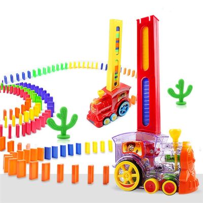 Kids Electric Domino Train Car Set Sound Light Automatic Laying Domino Brick Colorful Dominoes Blocks Game Educational DIY Toy