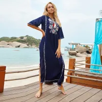 --D0512 Europe and the United States hot style cotton embroidered robes beach sunscreen unlined upper garment of beach holiday dress bikini smock