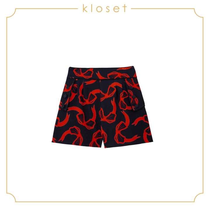 kloset-ribbon-bow-print-shorts-rs21-p003-กางเกงแฟชั่น-กางเกงขาสั้น-กางเกงผ้าพิมพ์ลายโบว์-เสื้อผ้าแฟชั่น