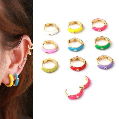 【YP】 2pcs Colorful Round Hoop Earrings for 2022 Dripping Jewelry Ins Crystals Huggie Earring