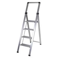 พร้อมส่ง! บันไดอะลูมิเนียมพร้อมมือจับ 4 ขั้น สีเงิน ALUMINUM LADDER WITH HANDLE 4-STEP SILVER โปรโมชัน บันได ราคาถูก