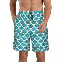 กางเกงขาสั้นว่ายน้ำชายหาดสำหรับผู้ชาย Surf Maillot De Bain Teal Mermaid Scales กีฬากางเกงขาสั้นบอร์ดบุรุษชุดว่ายน้ำแห้งเร็ว