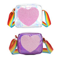 Rainbow Love Kids Handbag Lovely Childrens Shoulder Bag Mini Coin Purse For Little Girls PU Leather Kids Crossbody Bag Childrens Small Square Shoulder Bag