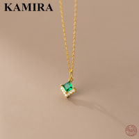 KAMIRA 925 Sterling Silver Elegant Green Zircon Clavicle Pendant Necklace for Women Party Chain Charm Gold European Fine Jewelry