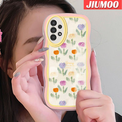 JIUMOO เคส A04s A13กาแล็คซี่ของปลอกสำหรับ Samsung 5G ลายดอกไม้แฟชั่นลายคลื่นสีสันสดใสขอบซิลิโคนเคสโทรศัพท์แบบใสนิ่มเคสโปร่งใสป้องกันเลนส์กล้องเคสกันกระแทก