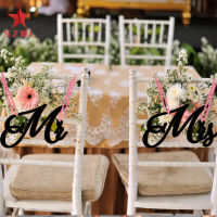 SZWL 1 Pair Wooden Chair Signs Mr Mrs Chair Back Hanging Pendant With Ribbon Chair Decor For Wedding Decorations