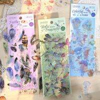 3 Sheets Vintage Dragonfly Birds Laser Gold Stickers Pack DIY Diary Junk Journal Decoration Feather Sticker Album Scrapbooking Stickers Labels