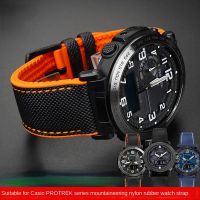 ◕ สำหรับ Casio PROTREK Mountaineering watchband PRG-600/PRG-650 PRW-6600/ PRW-6800 ไนลอนยางนุ่มกีฬาสร้อยข้อมือผู้ชายสาย 24 มม.