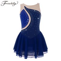 ♈卍 Kids Shiny Rhinestone Mesh Splice Ballet Gymnastics Leotard Girls Figure Skating Dress Child Contemporary Lyrical Dance Costumes