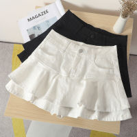 Women Solid Color Short Skirts Lady Black and White Denim Stretch Skirts