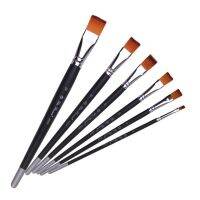 ♕ 6 pcs set Dual-colour Nylon Wood short rod Electroplated Copper Pipe flat head row pen paint Watercolor Propylene Brush painting