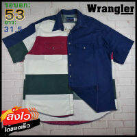 Wrangler®แท้ อก 53 เสื้อเชิ้ตผู้ชาย แรงเลอร์ สีน้ำเงินแดง แขนสั้น เนื้อผ้าดี