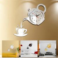 ZZOOI Creative 3D Wall Hang Art Clock Sticker Acrylic Coffee Cup Teapot Self-adhesive DIY Wall Clock Kitchen Home Live Room Decoration