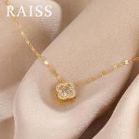 RAISS ทอง18K ฝังสี่ใบโคลเวอร์สร้อยคอสแตนเลสสร้อยคอสำหรับผู้หญิงไม่ซีดจาง