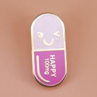 【CC】 Happ y pill pin creative medicine badge smiling face brooch text 100mg cute pins doctor nurse pharmacist gift